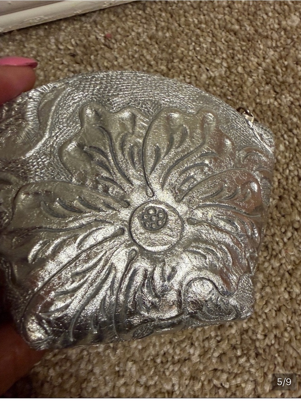 Silver Floral Embossed Women's leather Coin Purse
